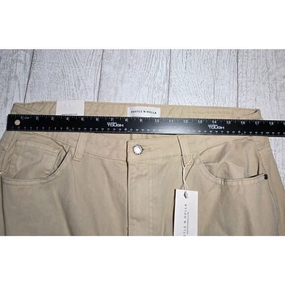 Wide Leg Pocket Cargo Pants HUSTLE N HOLLA NWT Beige US 12/31 UK 16 Skater Punk - Picture 7 of 9